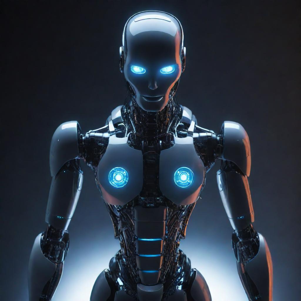 A futuristic AI robot with glowing lights and advanced designs