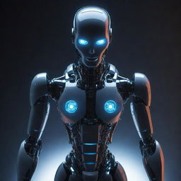 A futuristic AI robot with glowing lights and advanced designs