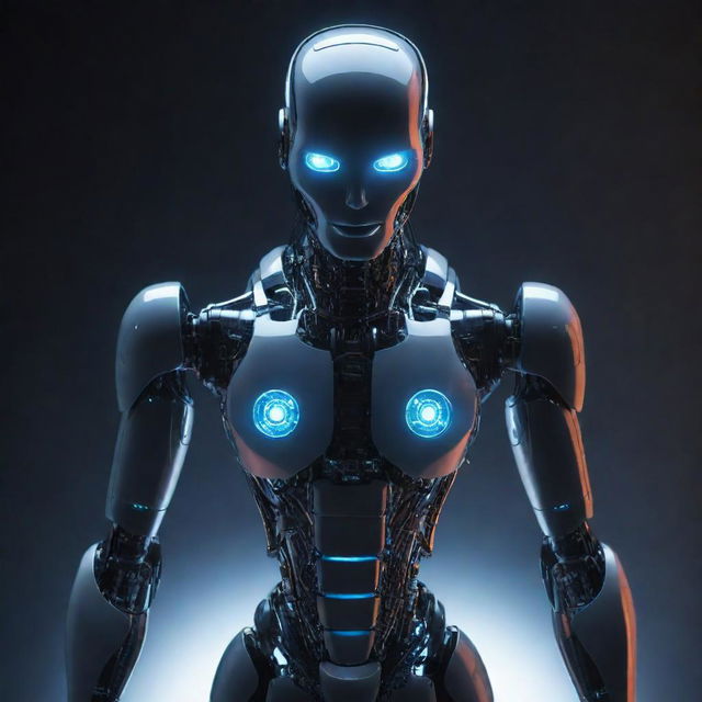 A futuristic AI robot with glowing lights and advanced designs