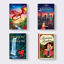 A set of beautifully designed book covers featuring various artistic styles