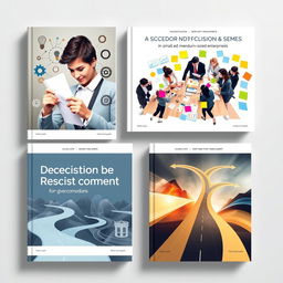 A series of elegantly designed book covers sized 17 cm by 24 cm, focused on the theme of decision-making in small and medium-sized enterprises (SMEs)