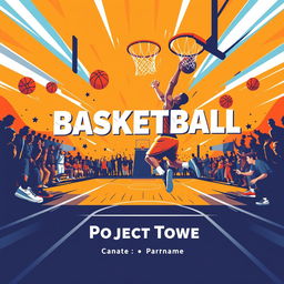 A vibrant basketball-themed cover for a project, featuring an artistic depiction of a basketball court with a player executing a powerful slam dunk