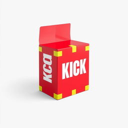 A full view of a 2D red box, prominently featuring the word "KICK" in bold white letters on one side