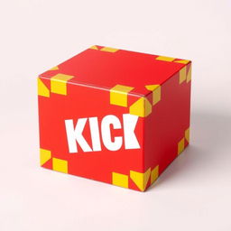 A full view of a 2D red box, prominently featuring the word "KICK" in bold white letters on one side