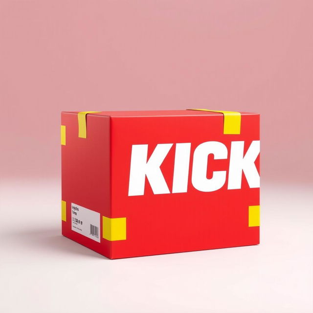 A full view of a 2D red box, prominently featuring the word "KICK" in bold white letters on one side