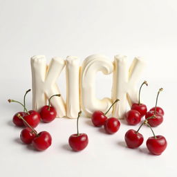 A 2D representation of a bold 'KICK' letter made from cake, set against a pristine white background