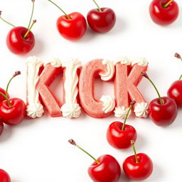 A 2D representation of a bold 'KICK' letter made from cake, set against a pristine white background