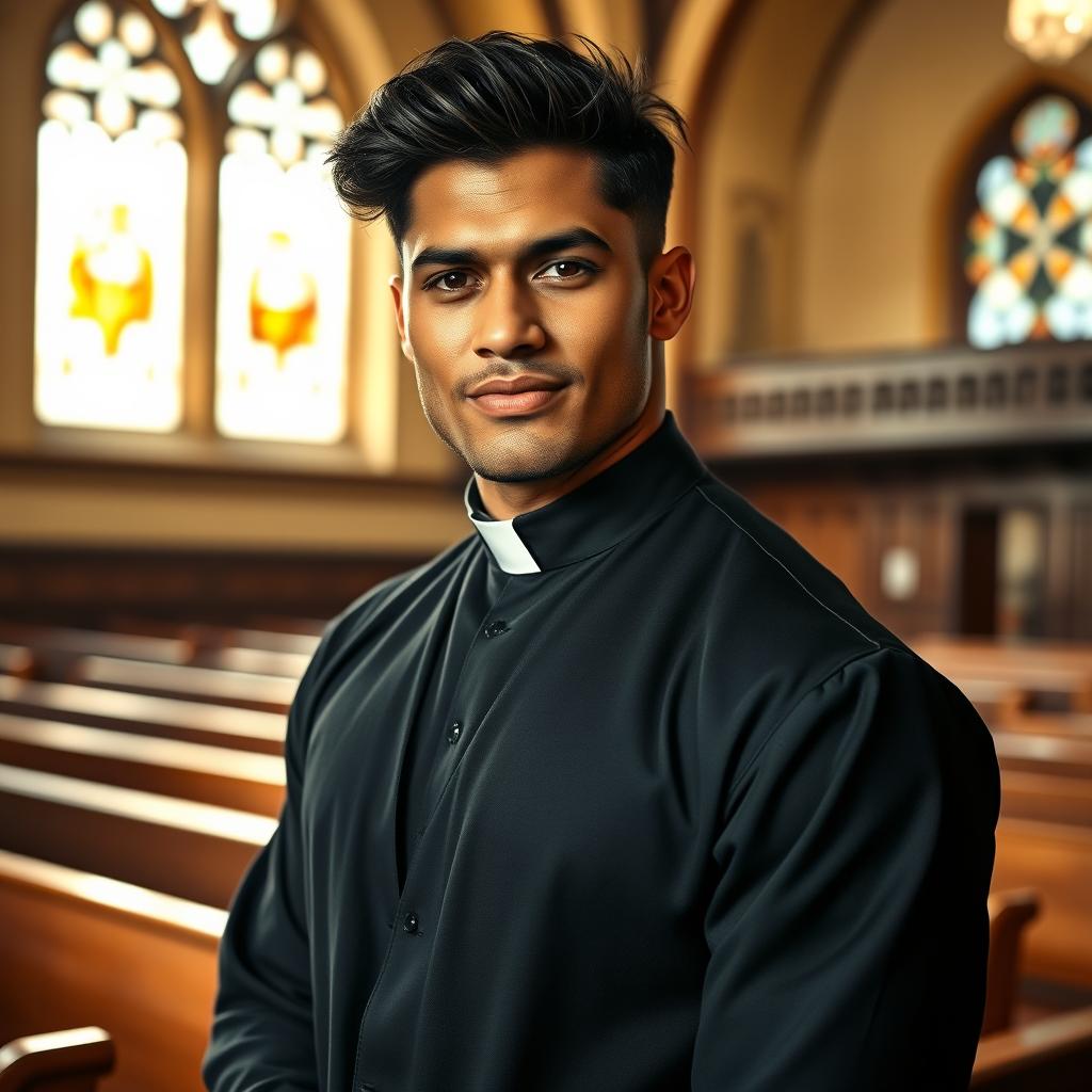 A striking portrait of a young, strong man embodying 'Padre Negro'