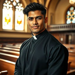 A striking portrait of a young, strong man embodying 'Padre Negro'