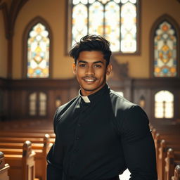 A striking portrait of a young, strong man embodying 'Padre Negro'