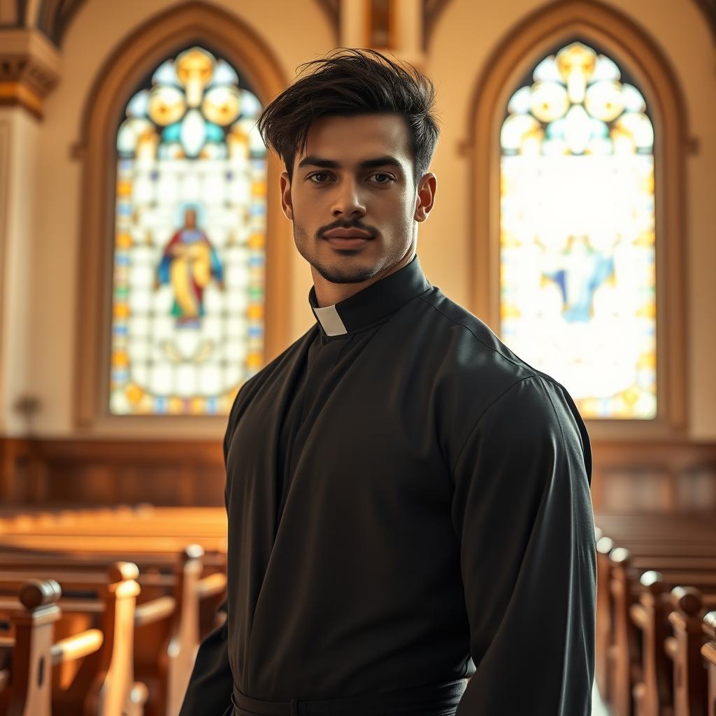 A striking portrait of a young, strong man embodying 'Padre Negro'