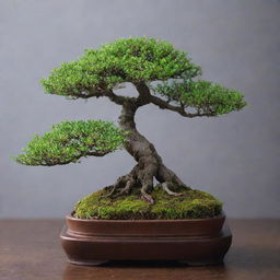 An enchanting scene featuring the world's shortest trees, Bonsai. Their miniature size, with intricate branches and delicate leaves, is contrasted against a simple, serene backdrop, showcasing their unique beauty and artistry.