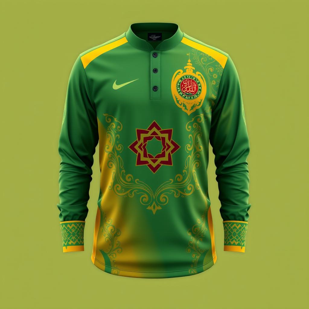 Design a stylish long-sleeve team uniform shirt for hadroh players, specifically tailored for santri