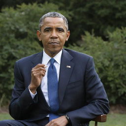 Former President Barrack Obama sitting leisurely, effortlessly puffing a cigar.