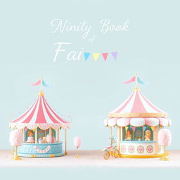 A charming book cover design featuring a fair scene painted in soft pastel colors