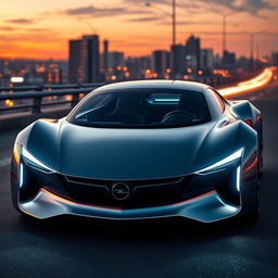 A futuristic concept car inspired by the classic Opel Kadett, showcasing sleek aerodynamic lines, innovative technology, and a modern interpretation of the original design elements