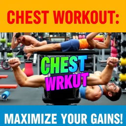 A vibrant and energetic YouTube thumbnail showcasing a variety of chest exercises