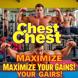 A vibrant and energetic YouTube thumbnail showcasing a variety of chest exercises