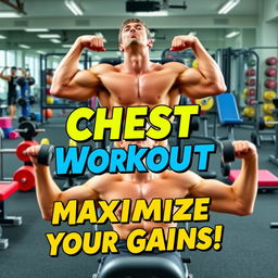 A vibrant and energetic YouTube thumbnail showcasing a variety of chest exercises