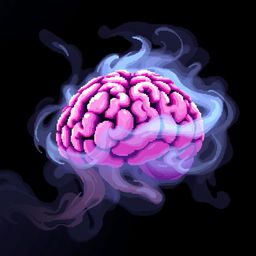 A pixel art representation of a brain surrounded by a smokey, ethereal fog