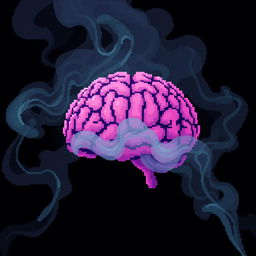 A pixel art representation of a brain surrounded by a smokey, ethereal fog