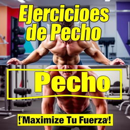 A vibrant YouTube thumbnail showcasing various chest exercises, featuring a muscular person (gender-neutral) performing push-ups and bench presses in a modern gym setting