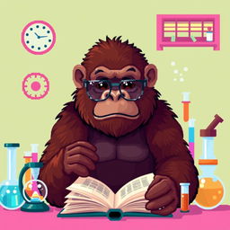 A pixel art illustration of a smart-looking gorilla with glasses, showcasing an intelligent expression