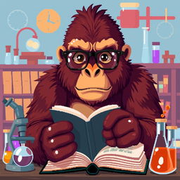 A pixel art illustration of a smart-looking gorilla with glasses, showcasing an intelligent expression