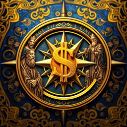 A visually captivating design featuring a golden dollar sign embedded in the center of a traditional compass rose, symbolizing direction and fortune