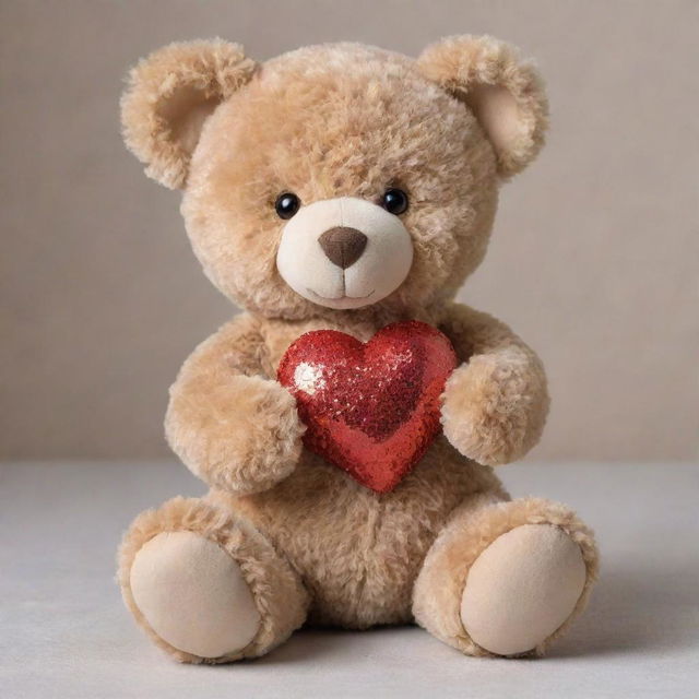 A charming teddy bear with an endearing expression, clutching a shimmering heart that symbolizes hope.