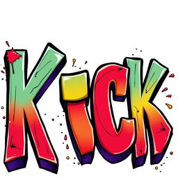 A highly detailed 2D illustration featuring the word "KICK" rendered as bold graffiti letters