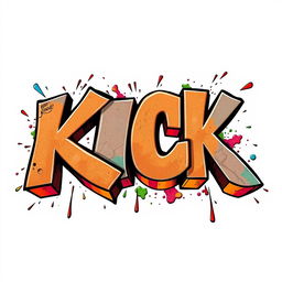 A highly detailed 2D illustration featuring the word "KICK" rendered as bold graffiti letters