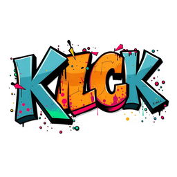 A highly detailed 2D illustration featuring the word "KICK" rendered as bold graffiti letters