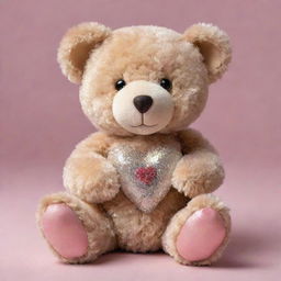 A charming teddy bear with an endearing expression, clutching a shimmering heart that symbolizes hope.