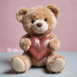 A charming teddy bear with an endearing expression, clutching a shimmering heart that symbolizes hope.