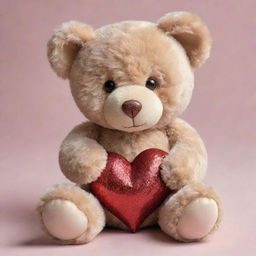 A charming teddy bear with an endearing expression, clutching a shimmering heart that symbolizes hope.