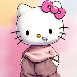 A unique interpretation of Hello Kitty, featuring the iconic character with stylish piercings on her ears and nose