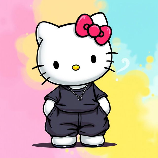 A unique interpretation of Hello Kitty, featuring the iconic character with stylish piercings on her ears and nose