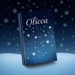A book cover design featuring a serene night scene where snow is gently falling