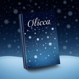 A book cover design featuring a serene night scene where snow is gently falling