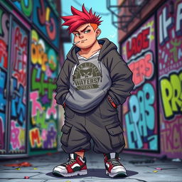 A distinctive male character with a chubby build and striking red hair, styled in a way that accentuates his personality