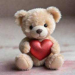 A petite, adorable teddy bear gently holding a radiant heart symbolizing hope.