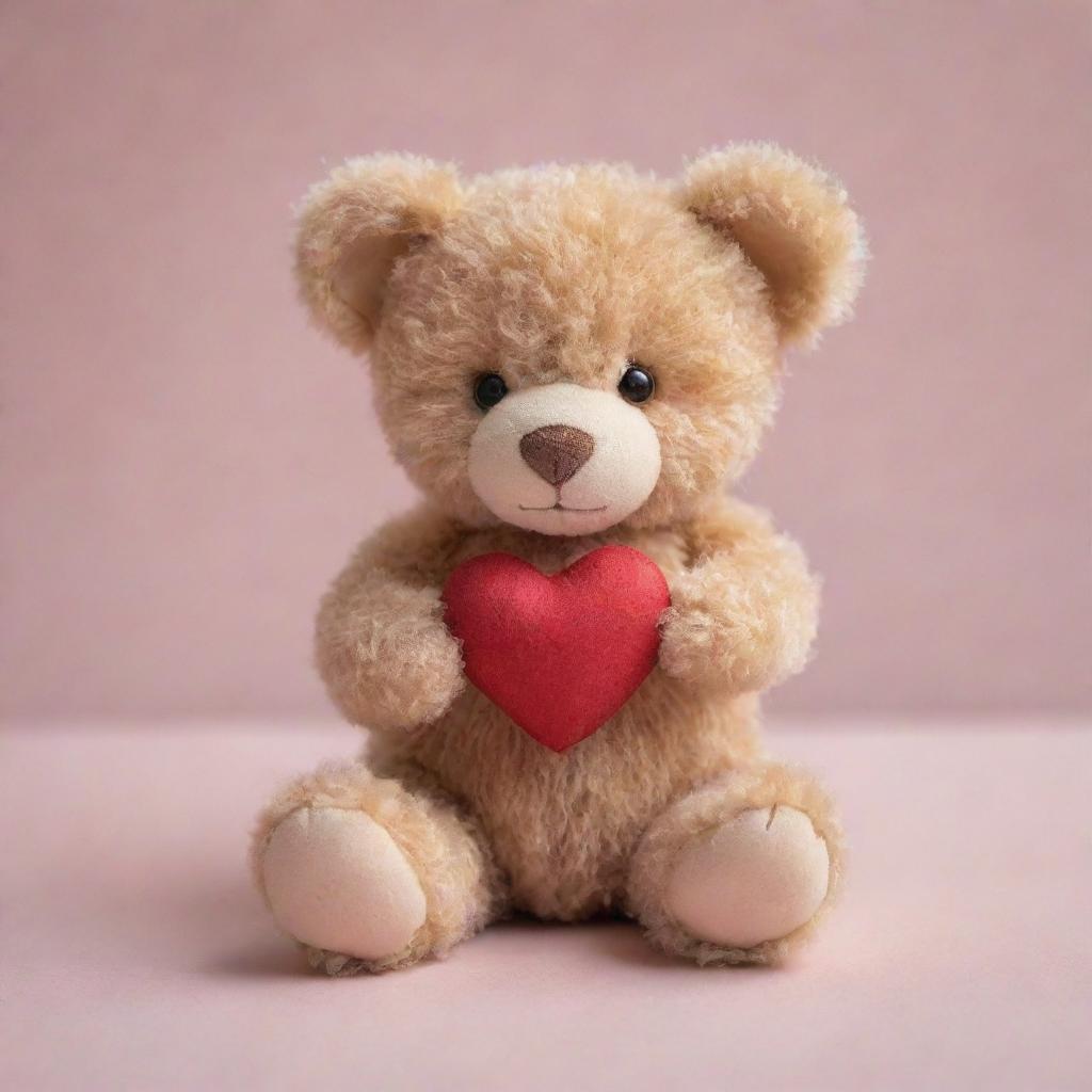 A petite, adorable teddy bear gently holding a radiant heart symbolizing hope.