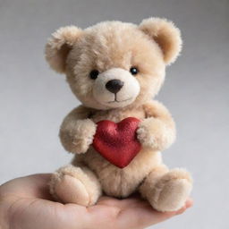 A petite, adorable teddy bear gently holding a radiant heart symbolizing hope.