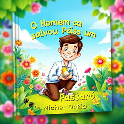 An enchanting eBook cover for a children's book titled 'O Homem que Salvou um Pássaro' by Michel Dario