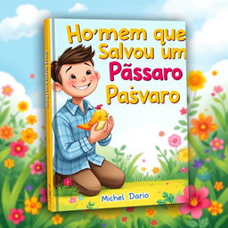 An enchanting eBook cover for a children's book titled 'O Homem que Salvou um Pássaro' by Michel Dario