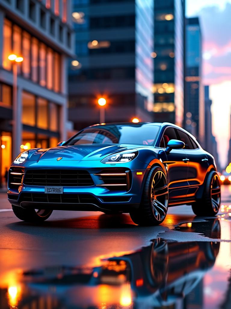 A breathtaking view of a stunning and futuristic Porsche SUV concept car, captured from a dynamic low angle to emphasize its sleek and aerodynamic design