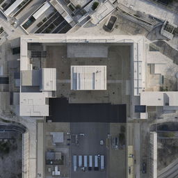 An aerial view of the entrance of a state-of-the-art maximum-security penitentiary, highlighting secured gates, surveillance systems, and fortified structures.