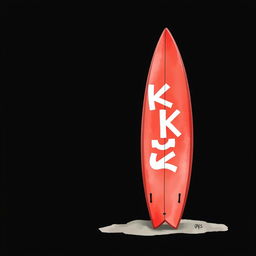 A 2D illustration of a standing red surfboard featuring the white word "KICK" prominently displayed