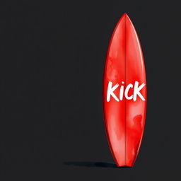 A vibrant 2D illustration of a red surfboard standing upright against a black background